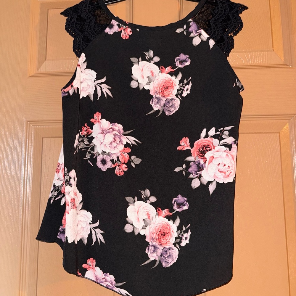 Grayson Threads Black Floral Lace Sleeve Blouse XS